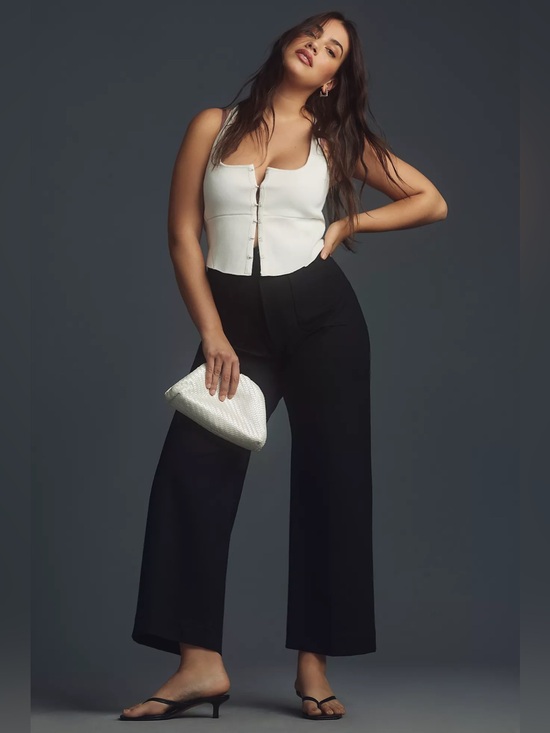 Anthropologie Pants - Anthropologie Maeve Ponte wide leg Colette crop black 16 capri minimal neutral